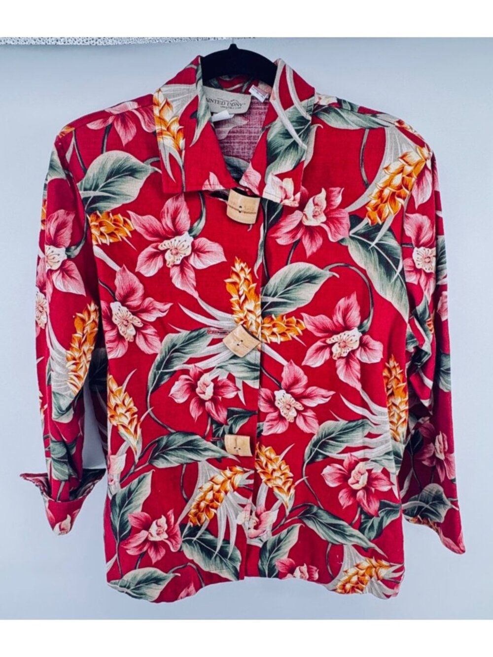 Painted Pony Red Floral Jacket Small Oversized Tropical USA Fits like a Large